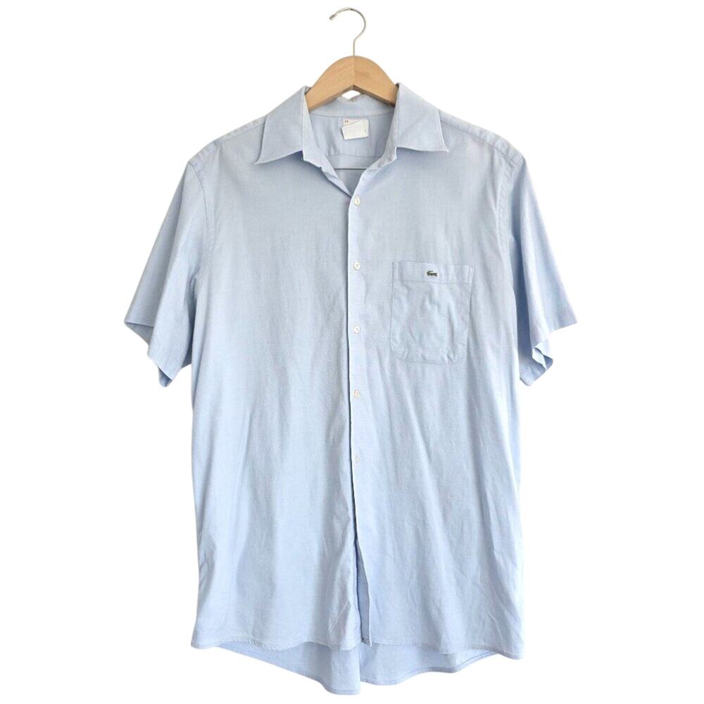 Lacoste Chambray Blue Oxford Cotton Woven Button Down Short Sleeve Shirt